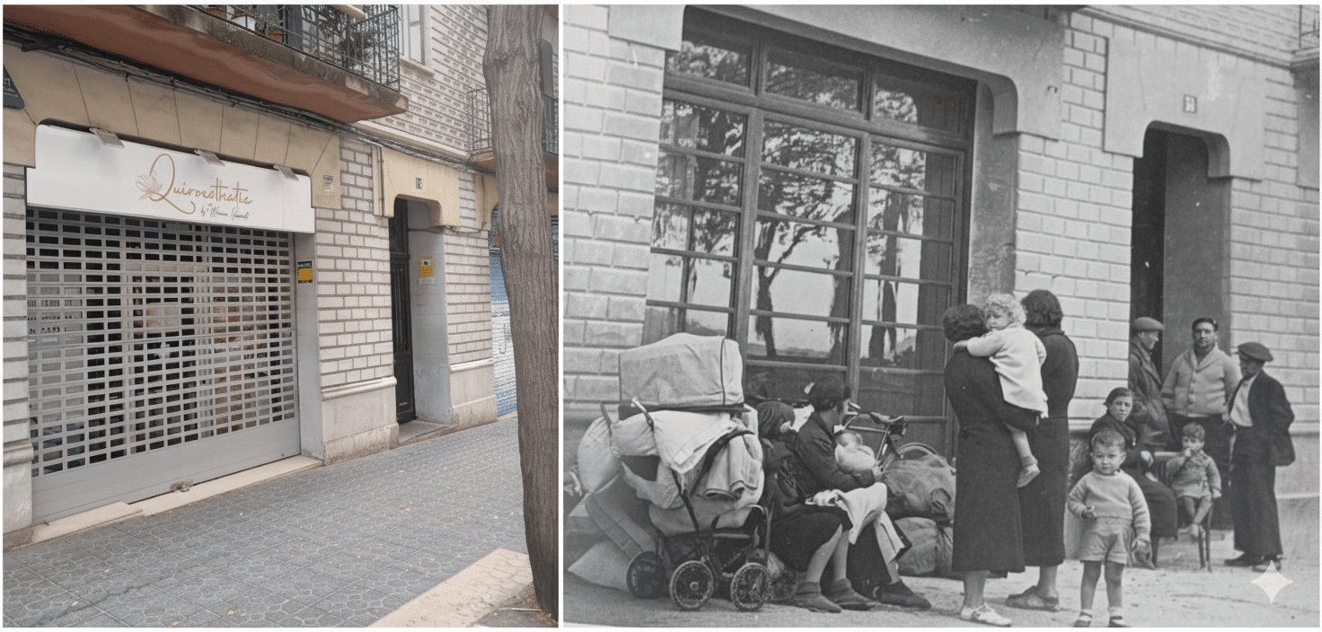 Calle Ramón y Cajal: actual y fotografía de Robert Capa